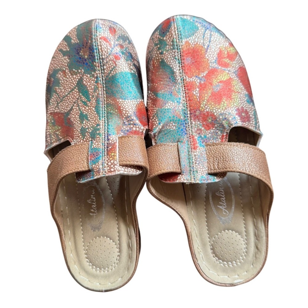 Atalina‎ Floral Clogs Sandals Slides Comfort Shoes Womens Size 6.5